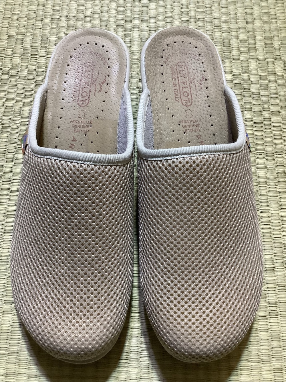 Fly Flot Mules Tan Mesh Genuine Leather Anatomic Anti-Shock Clogs Italy